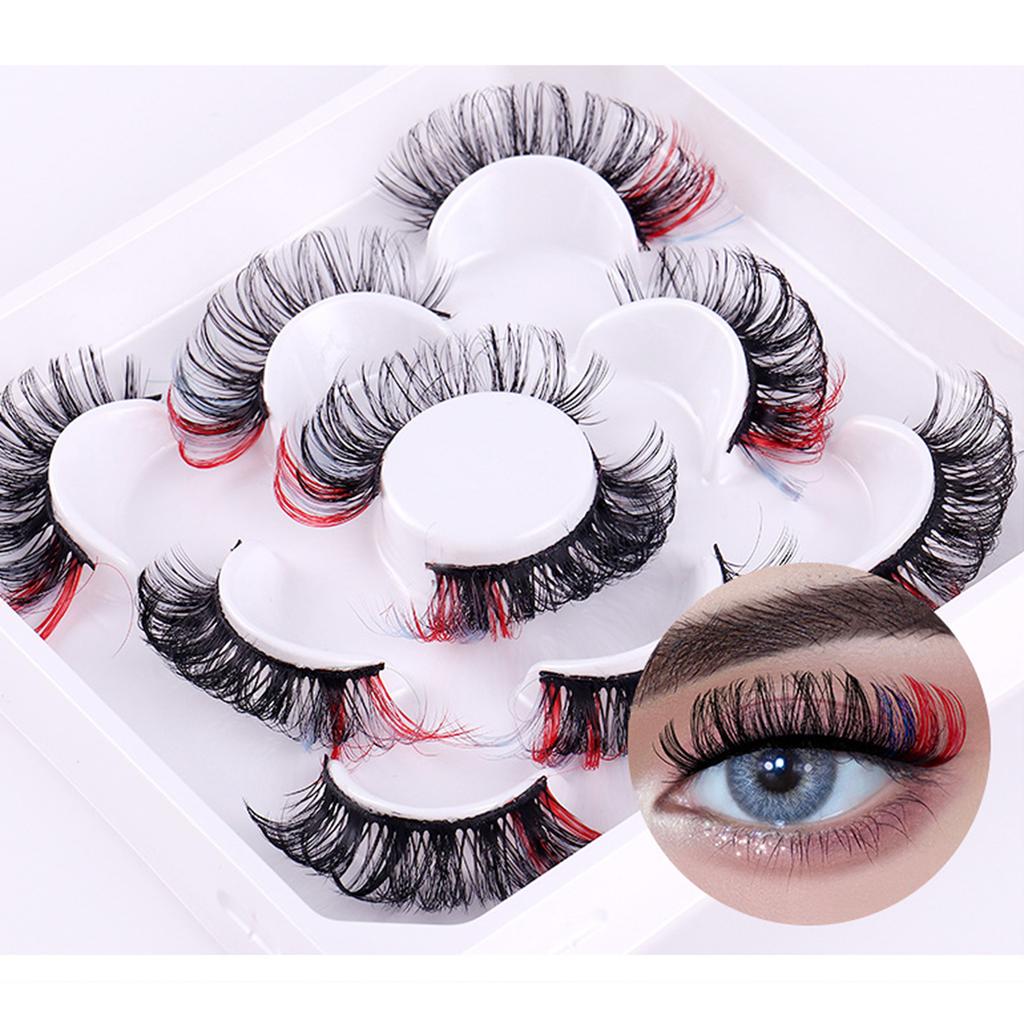 5 Pair 3D Mink Lashes Colored Lashes Mink Lashes Mix Colored Eyelashes Pink Blue Red False Eyelashes Makeup for Women