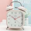 Student 3-inch Square Metal Bell Ring Alarm Clock Home Bedside Sweep Second Night Light Clock Quartz Clock