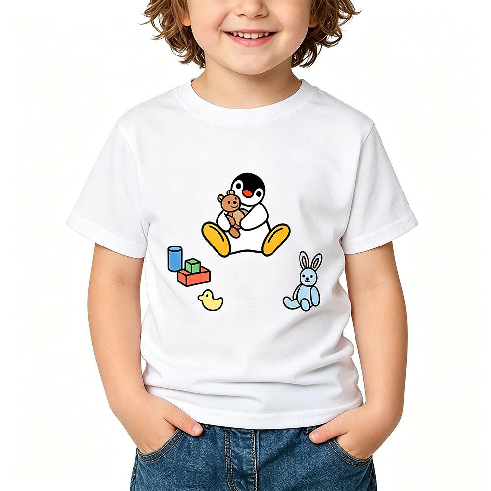 Детская футболка Pingu 100% хлопок Кавайный Мультяшный принт для мальчиков Девочек Круглый вырез Одежда Спортивная Модная Верхняя одежда Манга Короткие рукава Лето