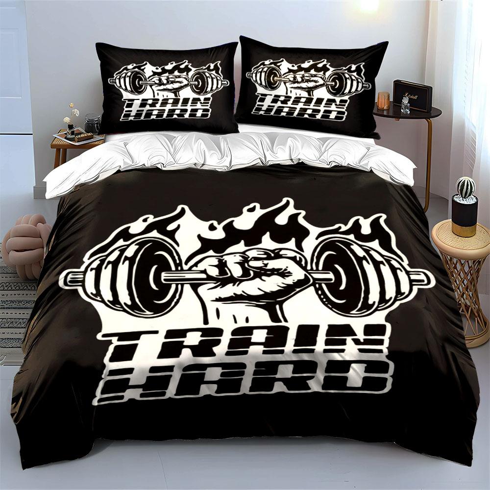 Hand gripping flaming barbell. Bedding sets Duvet cover sets Duvet covers Pillowcases(1*Duvet Cover 2*Pillowcases without duvet insert)