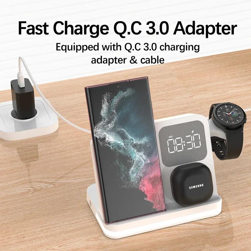 Беспроводная зарядная док-станция 6 в 1 для iPhone Samsung S23 S22 Ultra Note Fold Galaxy Watch 5 4 Active Buds с быстрой зарядкой