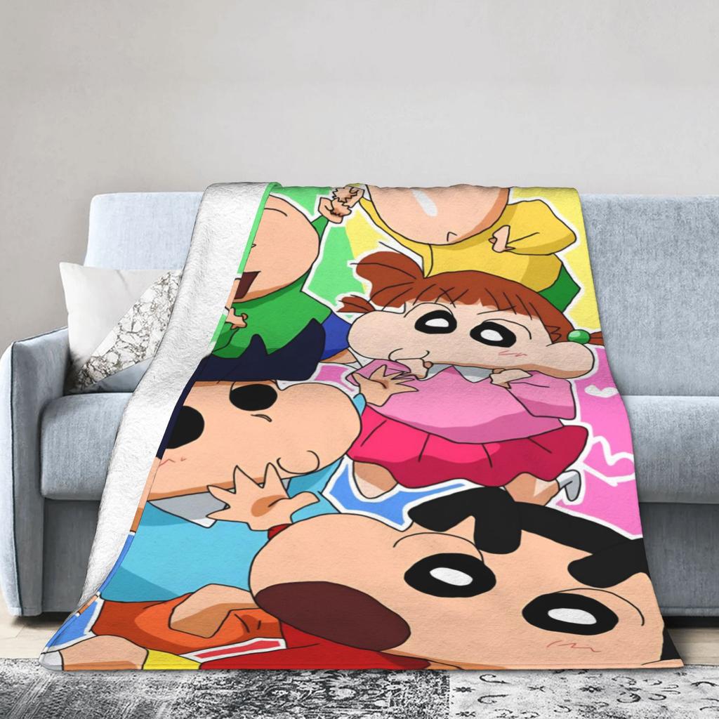 Shinchans 90S Cartoon Flannel Blanket  Awesome Throw Blankets For Bed Sofa Couch 150*125Cm Rug Piece