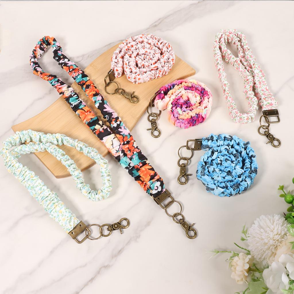 6 Pcs Stretchy Scrunchie Lanyard Cute Retractable ID Badges and Keys Neck Lanyard with Clip for Teacher Women Nurses and School