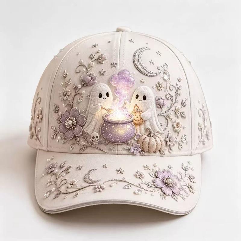 Halloween ghost baseball cap, moon pumpkin kid print cap, women's outdoor casual sun hat
