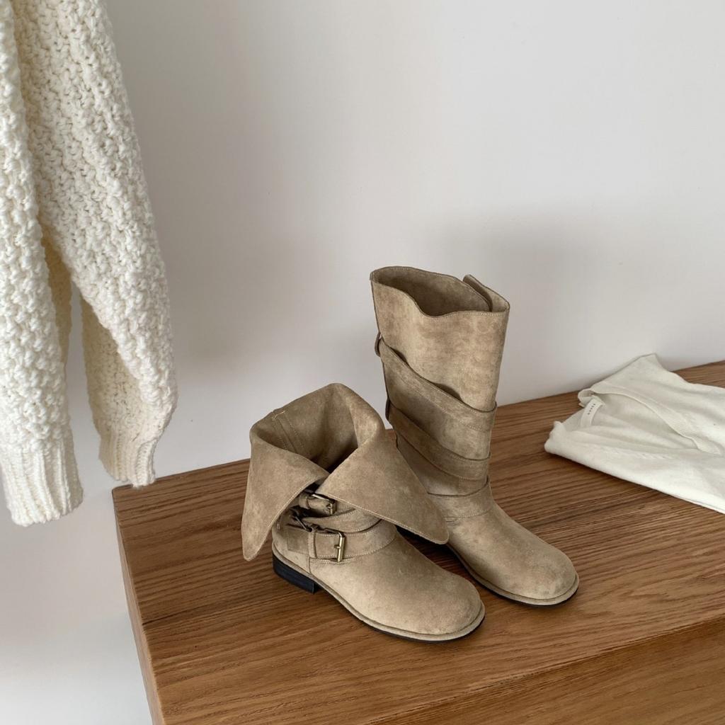 Coarse heel French retro western cowboy boots women's boots 2025 new mid-tube stack knight boots