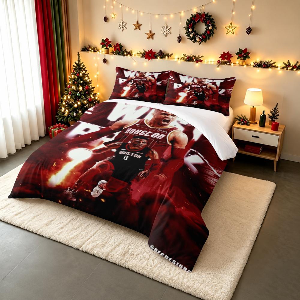"Basketball Player Design Red Theme Bedding set Bedding set (1 duvet cover, 2 pillowcases, duvet not included)."