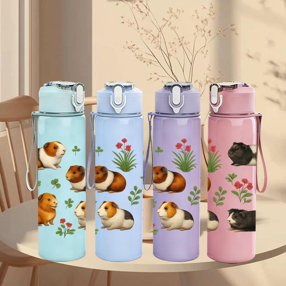 1PC Multiple Cute Hamster Group 750ml Color Plastic Sports Water Bottle Leakproof Flip Straw Lid For Sports Office Home Use