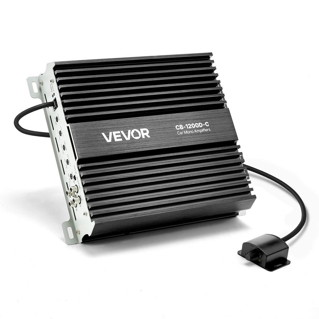 VEVOR Monoblock Car Amplifier, 1200W RMS MAX, 1/2/4 Ohm Stable, 1-Channel Class D Car Audio Amplifier with Remote Subwoofer Level Control