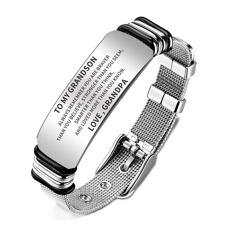 Браслет для сына, подарки от мамы, папы, персонализированный мужской браслет из нержавеющей стали с гравировкой