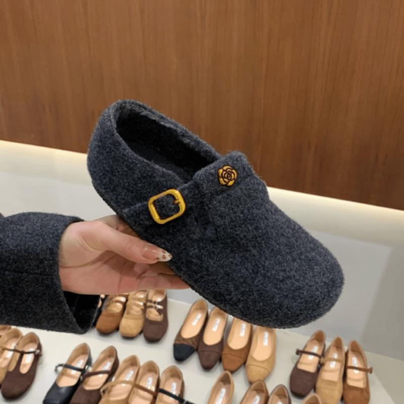 Серые туфли Мэри Джейн с увеличением высоты подошвы, осенне-зимние, плюшевые, теплые, на хлопковой подкладке, вечерние туфли