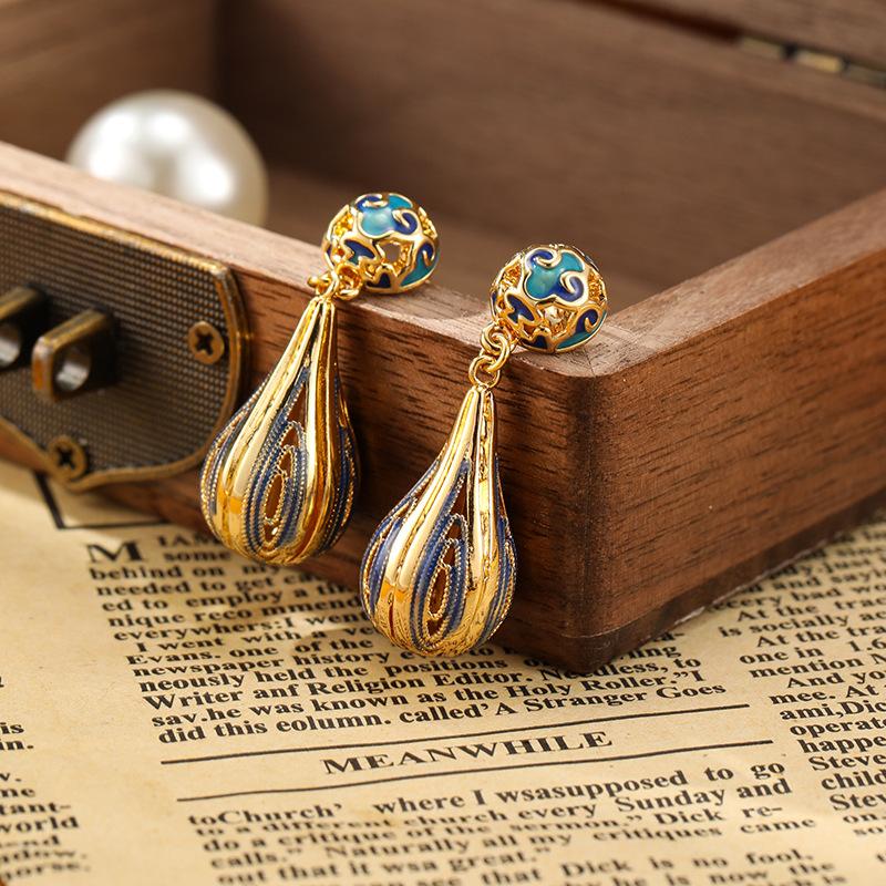 SUYU Медь Резьба Эмаль Капля масла Этнический стиль Ретро Серьги Длинные Женские Легкие Роскошные Серьги Модные Ювелирные Изделия Аксессуары
