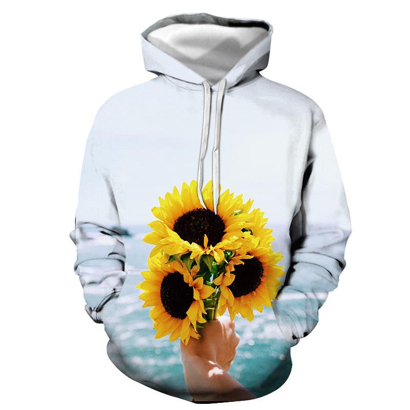 Модные толстовки с капюшоном с изображением подсолнуха, 3D-принт, женская уличная одежда, свободные свитера с капюшоном, толстовки с капюшоном для женщин