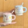 Милая керамическая кружка для пары, мультяшная чашка для питья воды с крышкой и ложкой, офисная кофейная чашка, подарок на день рождения