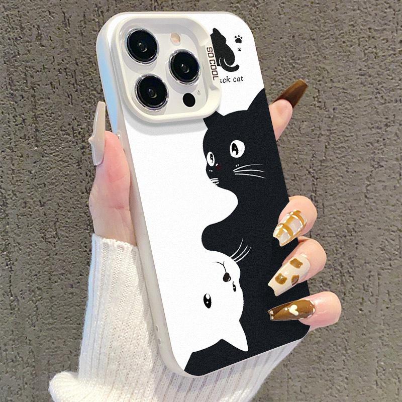 Черно-белая кошка Чехол для iPhone 17, Подходит для iPhone 14 Pro, 13, 16 Pro, для Apple 15 Pro Max, Серебристый цвет, Совместимость с трансграничной доставкой