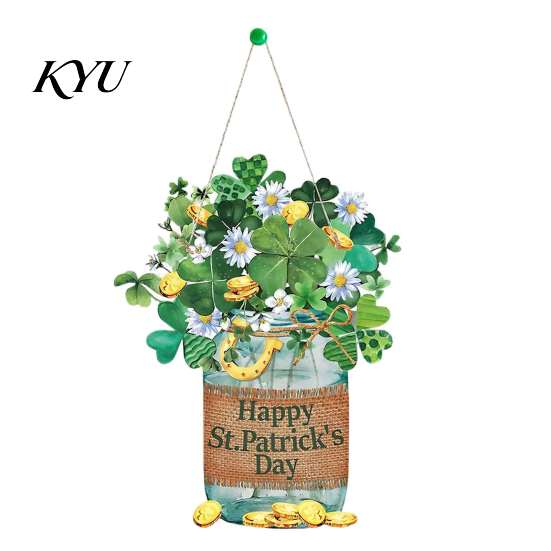 Weather Resistant Wood Sign St. Patrick's Day Wooden Door Sign, Luck Clover Green Hat Themed Hanging Garden Gate Ornament Plaque, Decorative Ornaments