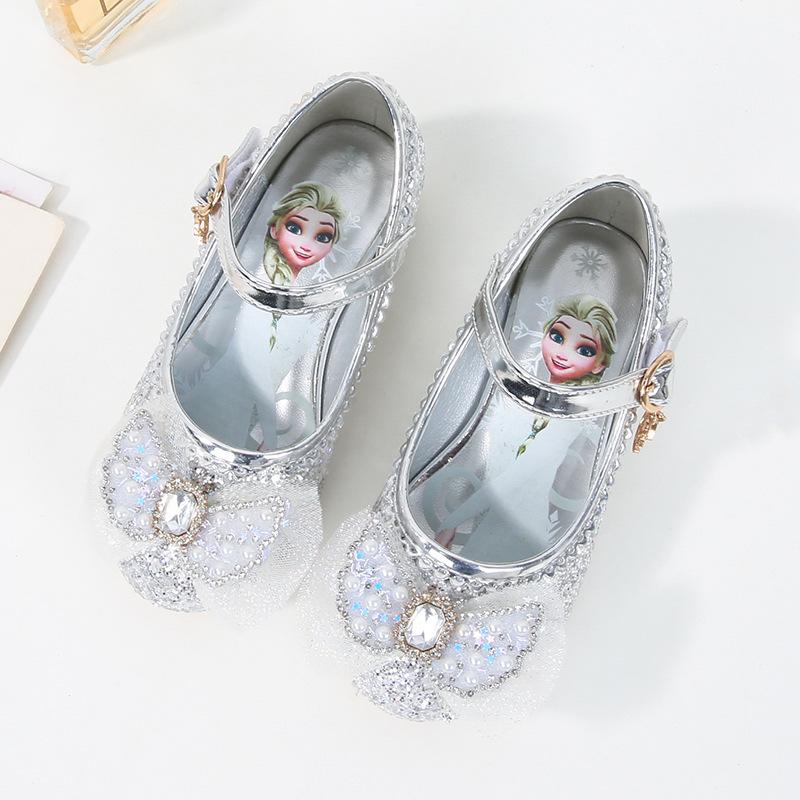 Frozen Elsa Princess Gladiator Sandals for Girls with Low Block Heel Pink Blue Crystal Dressy Toddler Kids Shoes Sizes