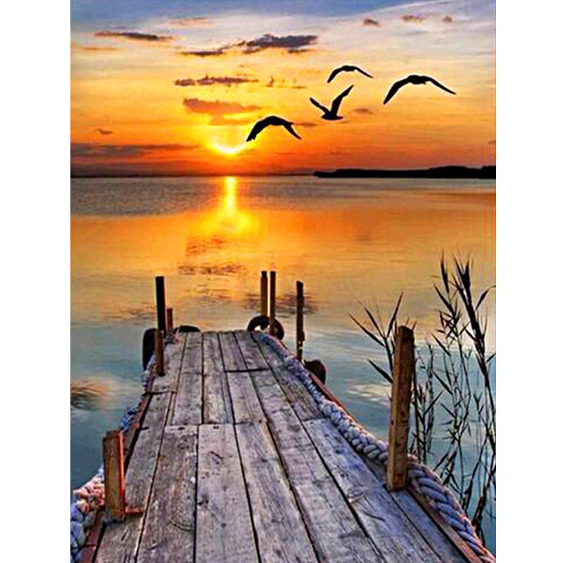 Полная дрель квадратная алмазная живопись Мост 5D DIY Алмазная вышивка Закат Мозаика Искусство Пейзаж Украшение дома