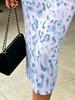 Women Summer Purple Blue Leopard Print Bodycon Midi Dress Cold Shoulder Slim Fit Sexy Cutout Elegant Dress