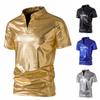 Men's Summer Nightclub Solid Color Gold Stamping Men's Casual Short-sleeved V-neck T-shirt Shiny Collar Shirt