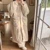 Winter Women's Pajama Set Hooded Roebs Solid Long Sleeve Warm Ladieds Sleepwear 2 Pcs with Pant Fleece Thick Homewear Female