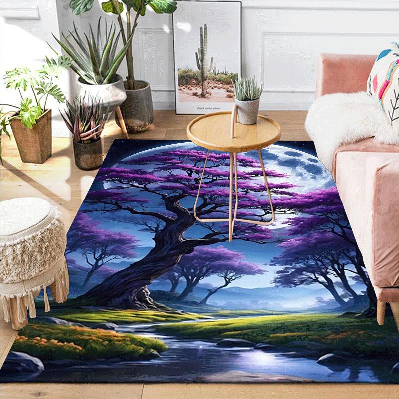1pc Cherry Blossom Tree Design Indoor Area Rug - Soft, Anti-Slip, and Durable Gaming Room Decor for Bedroom