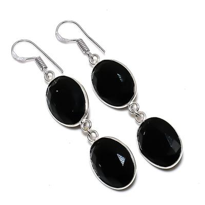 Драгоценный камень Черная шпинель Ювелирное изделие из серебра 925 пробы Серьга 2,25"