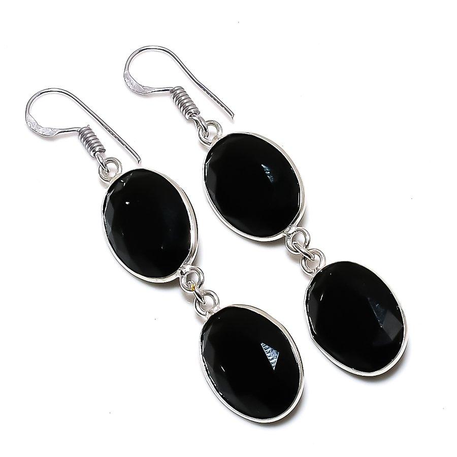 Серьги ручной работы из стерлингового серебра 925 пробы с черными шпинельными камнями 2,25 дюйма I3d07