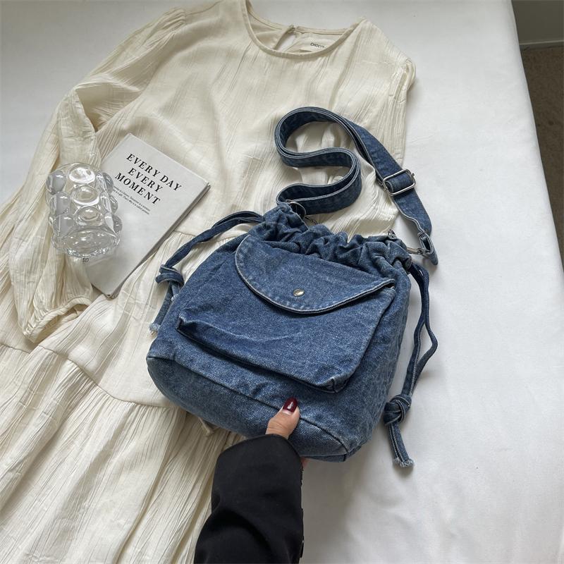 Плиссированная сумка-ведро Женская джинсовая сумка Маленькая сумка через плечо Сумка через плечо
