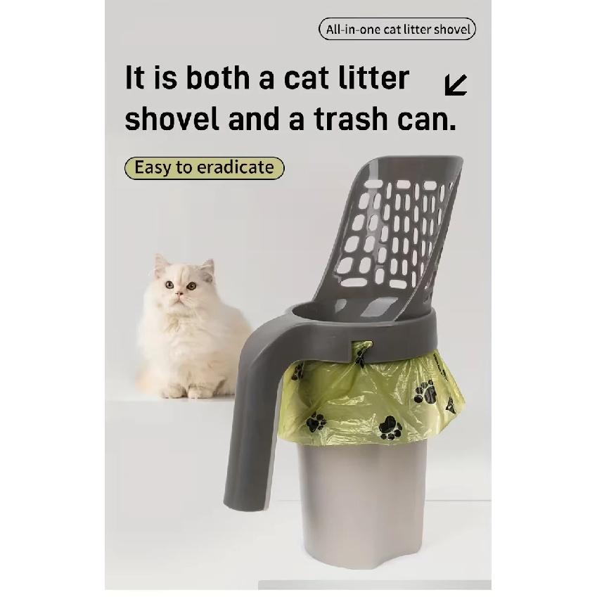 Cat Litter Shovel Scoop with Integrated Trash Can Pet Filter Easy-Clean Toilet Garbage Picker Cat Litter Box Self Cleaning Tools