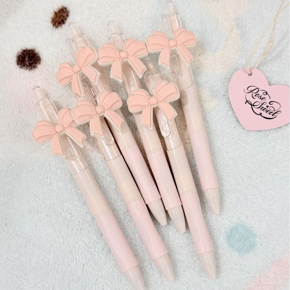 10pcs Set Pink Ballpoint Pen Bow Knot Design Sign Pen Cute Gel Pen Student Stationery
