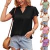 Женская Симпатичная футболка с коротким рукавом и V-образным вырезом, плиссированная нарядная повседневная футболка, топы