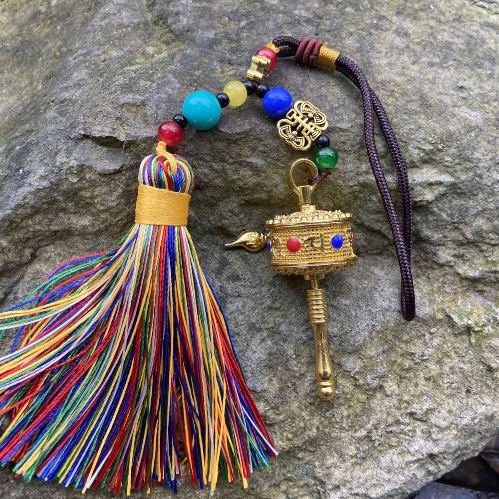 Colourful Tibetan Prayer Tassel Pendant Tassel Spinning Wheel Keyring  Hanging Ornaments