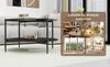 Modern minimalist living room coffee table, featuring a round black glass tabletop combined with a black wooden lower layer, beautiful and practical.