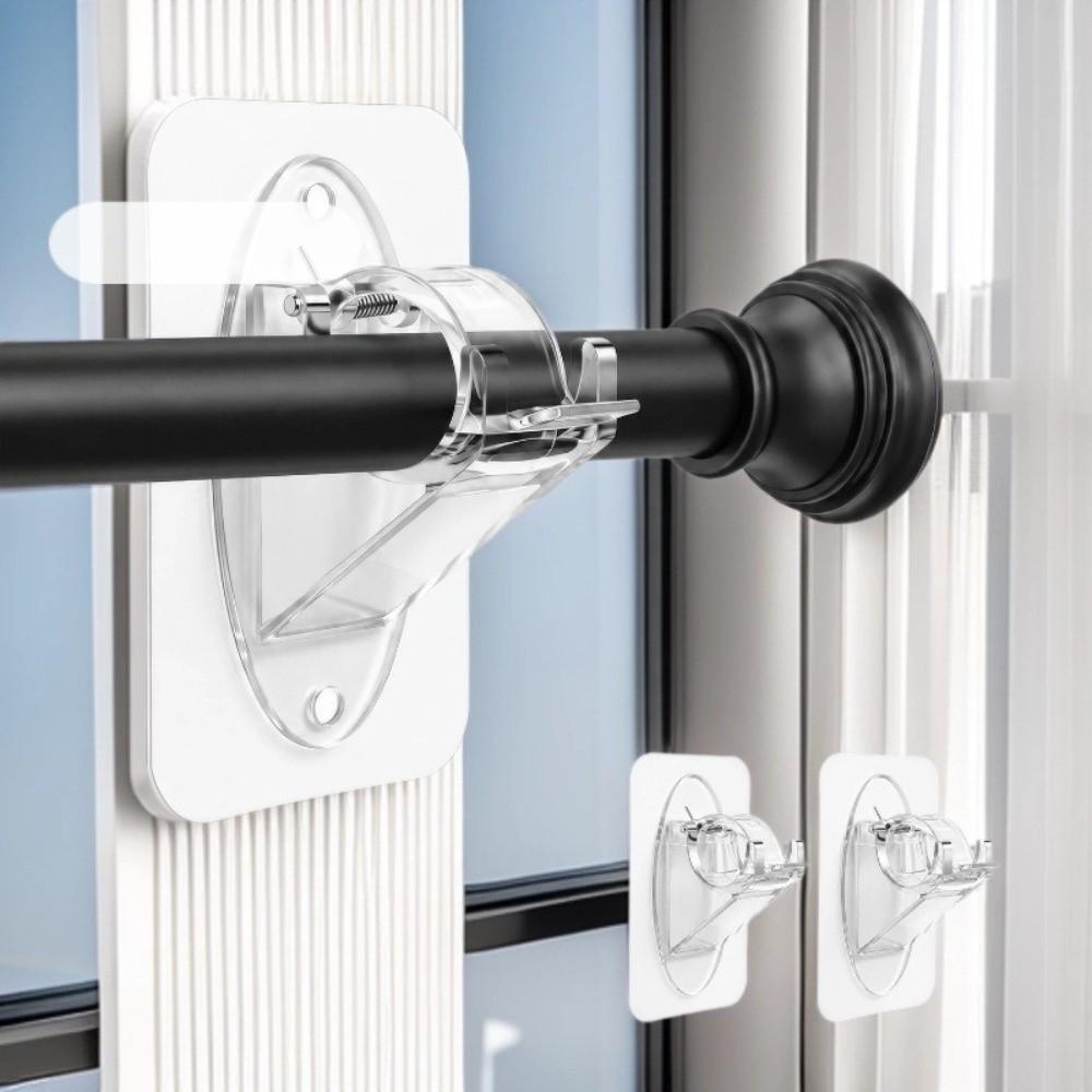 2pcs/set Adhesive & Screw Dual Use Curtain Rod Brackets Heavy Duty Curtain Rod Bracket  Home Office