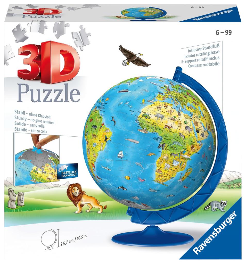 Ravensburger 3D Глобус Животных 180 Деталей Готовый 20см Артикул 12338 Рекомендуется 6 лет и 3D Подарочный Пазл, детали, размер диаметр, Нет. 4, повзрослеть. [Головоломка,