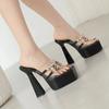 Fashion Sexy Transparent Pvc Broad Band Platform Slippers Women Shoes 2024 Slides Square Head Crystal Thick High Heels Jelly Rome Sandal