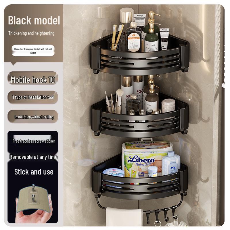 Gunmetal Punch-Free Space Aluminum Corner Bathroom Shelf