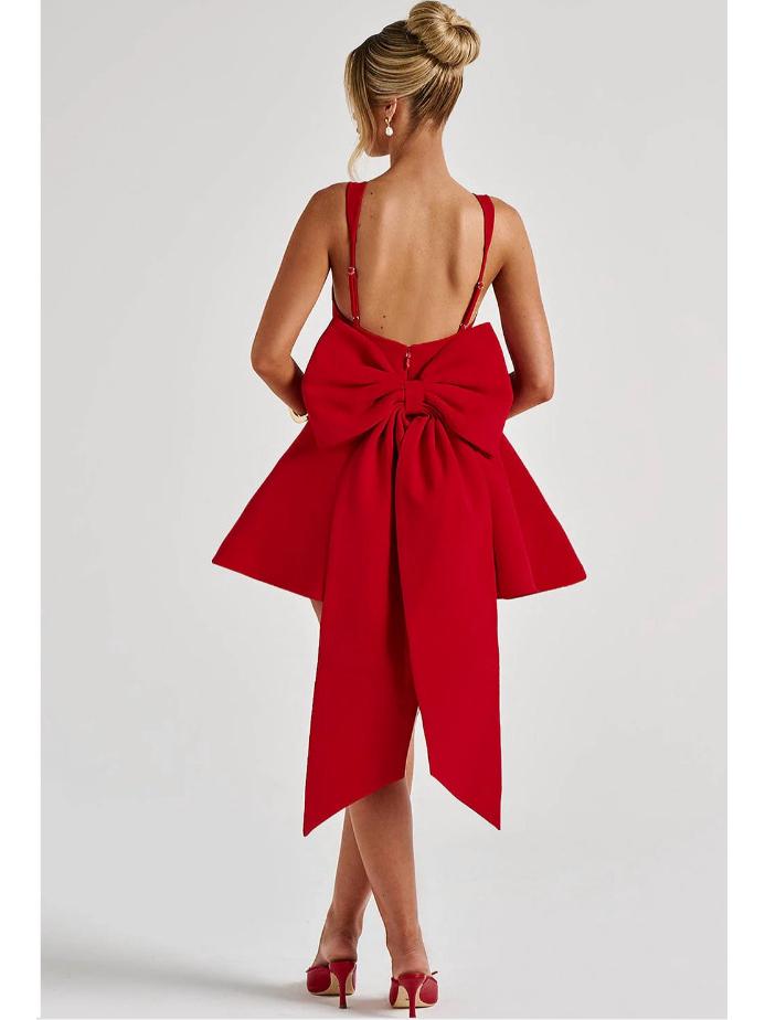 Sweet Spaghetti Strap Backless Dress with Large Bow - 2025 Spring Collection