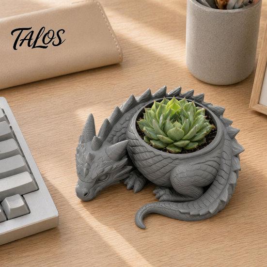 Talos 3D-печатный горшок-лежащий дракон для небольших зеленых растений, Декоративное украшение-горшок для суккулентов, Фигурка в темном стиле для дома, офиса, рабочего стола
