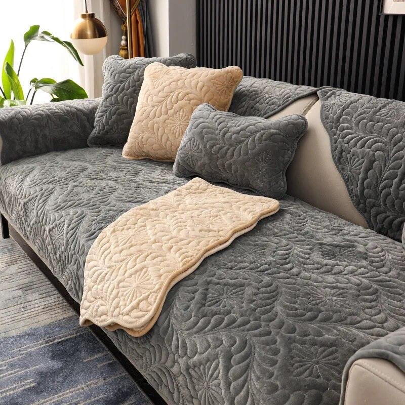 Зимняя подушка для дивана, современная комбинация, универсальный универсальный чехол для дивана, нескользящий голландский короткий бархатный простой чехол для дивана, подушка