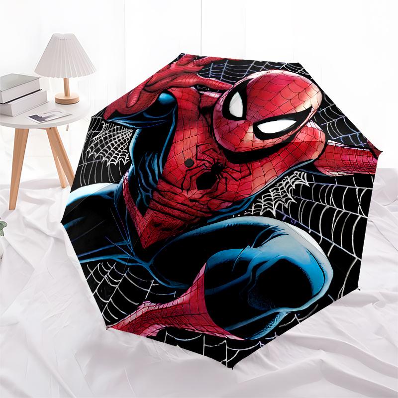Spider-Man Web Slinger T-Shirt, Marvel Comics Shirt Umbrella, Cute Umbrella with Cute Design, Portable 3-Fold Compact Umbrella for Men & Women, Valent