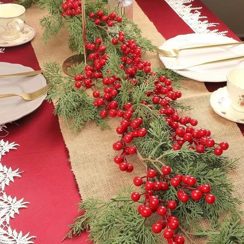 Artificial Berries Christmas Decoration Red Berry Branches for Xmas Tree Party Home Table Ornaments Red Fruit Wreath DIY Gift