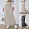 Fall Winter Women's Skirt High Waist Knitted Slim Knit Elastic Thick Warm Ankle Length Striped Slim Fit Split Hem Soft Sheath Lady Skirt