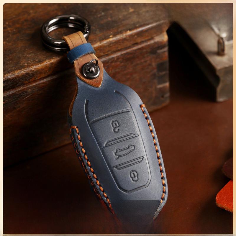 Genuine Leather Hand-Sewn Key Cover for Dongfeng Peugeot & Citroen DS