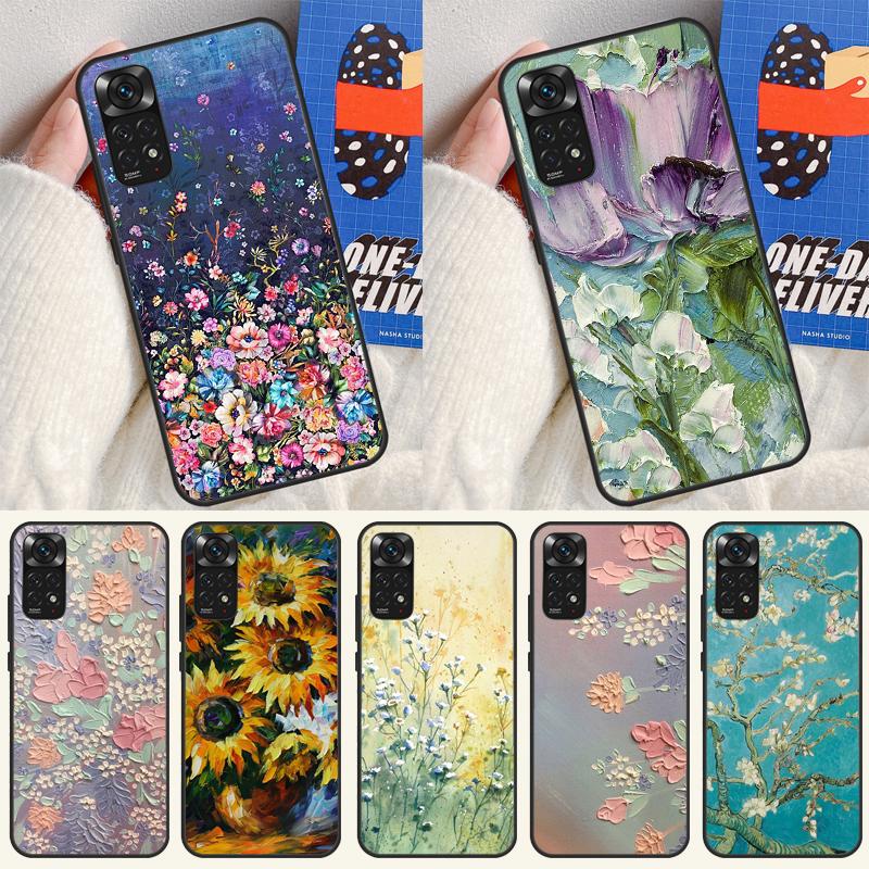 Oil Painting Boho Flower Art Case For Xiaomi Redmi 14C 10C 12C 13C Cover For Redmi Note 13 Pro 14 9 10 11 12 10S 11S 12S
