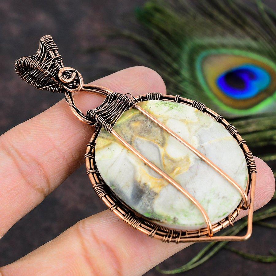 Natural Ocean Jasper Gemstone Handmade Copper Wire Wrap Pendant 3.39 Z2G26