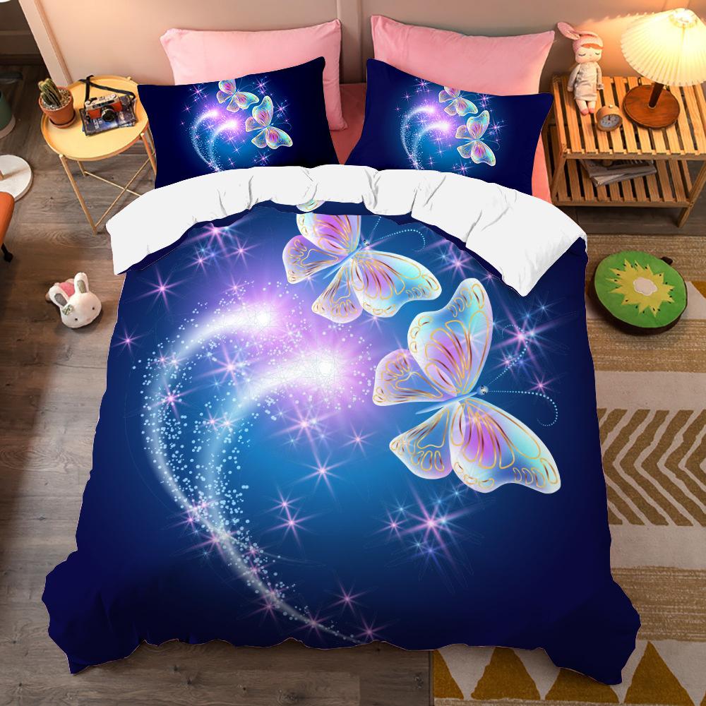 Colorful Beautiful Butterfly Bedding Set Flying Animal Duvet Cover Set Pillowcase Soft Polyester Comforter Set For Women Girls