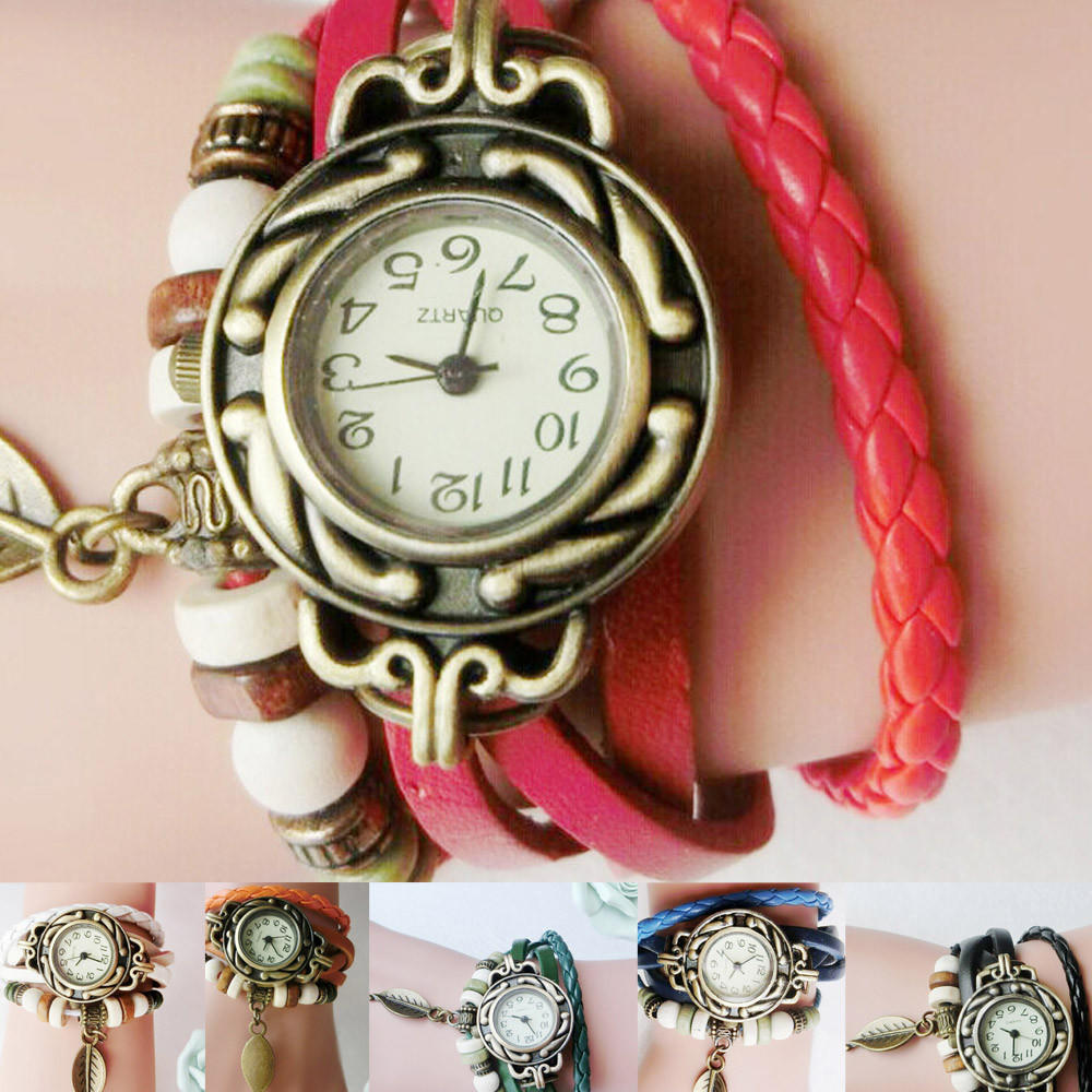 Hot Sale Vintage Leather Watch New Arrival Wrap Around Bracelet Watch Bronze Detail Precise Stylish Retro Compact Wristwatch
