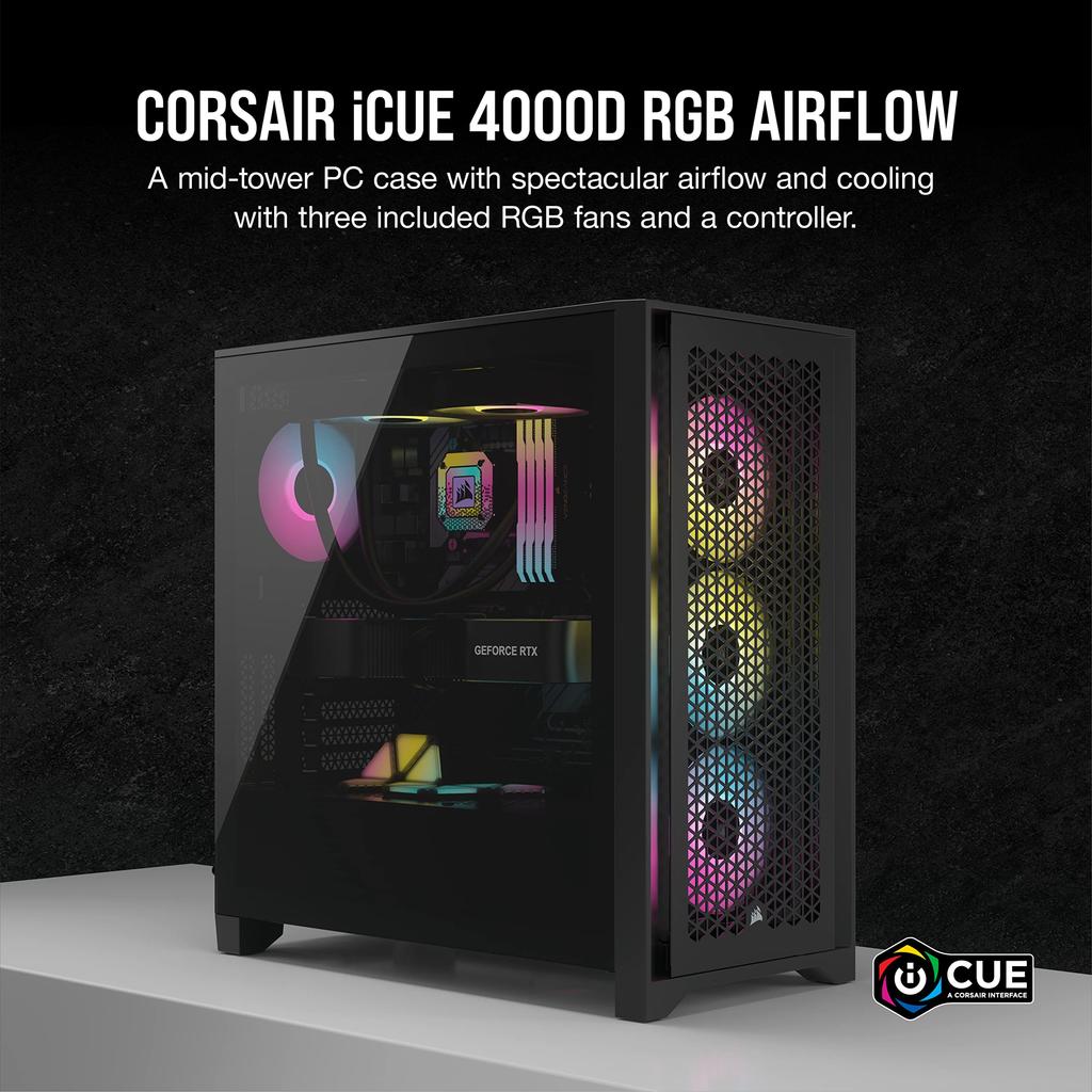Корпус для ПК CORSAIR iCUE 4000D RGB Airflow Закаленное стекло Черный CS8623 Mid-Tower Мид-тауэр CC-9011240-WW