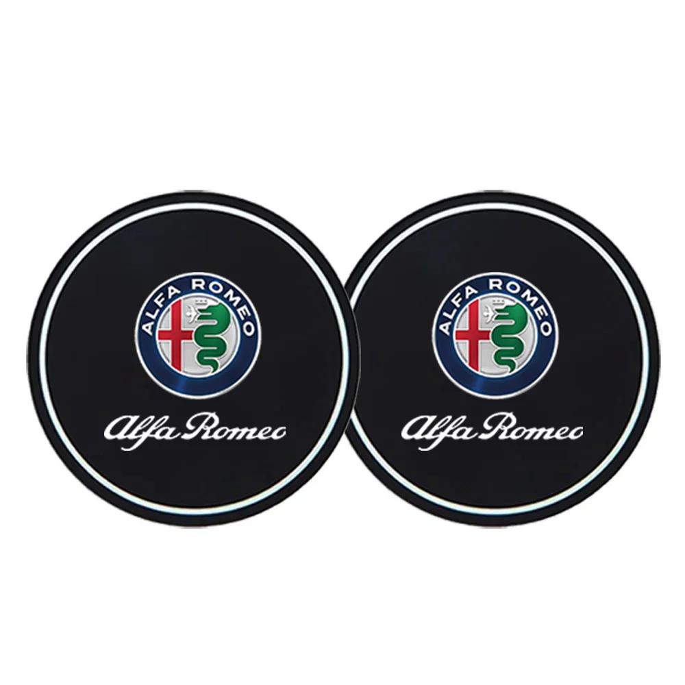Car Stickers For Alfa Romeo 2Pcs Car Coasters Water Cup Slots Non-Slip Mat Waterproof Drink Pad For Alfa Romeo Giulia Stelvio Gi